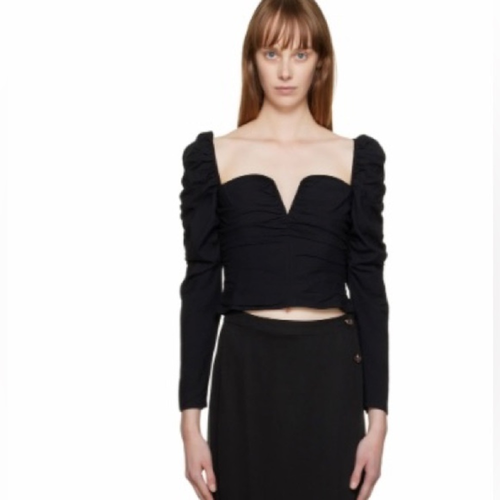 NWT Reformation Black Ivy Ruched Puff Sleeve Top Size 8